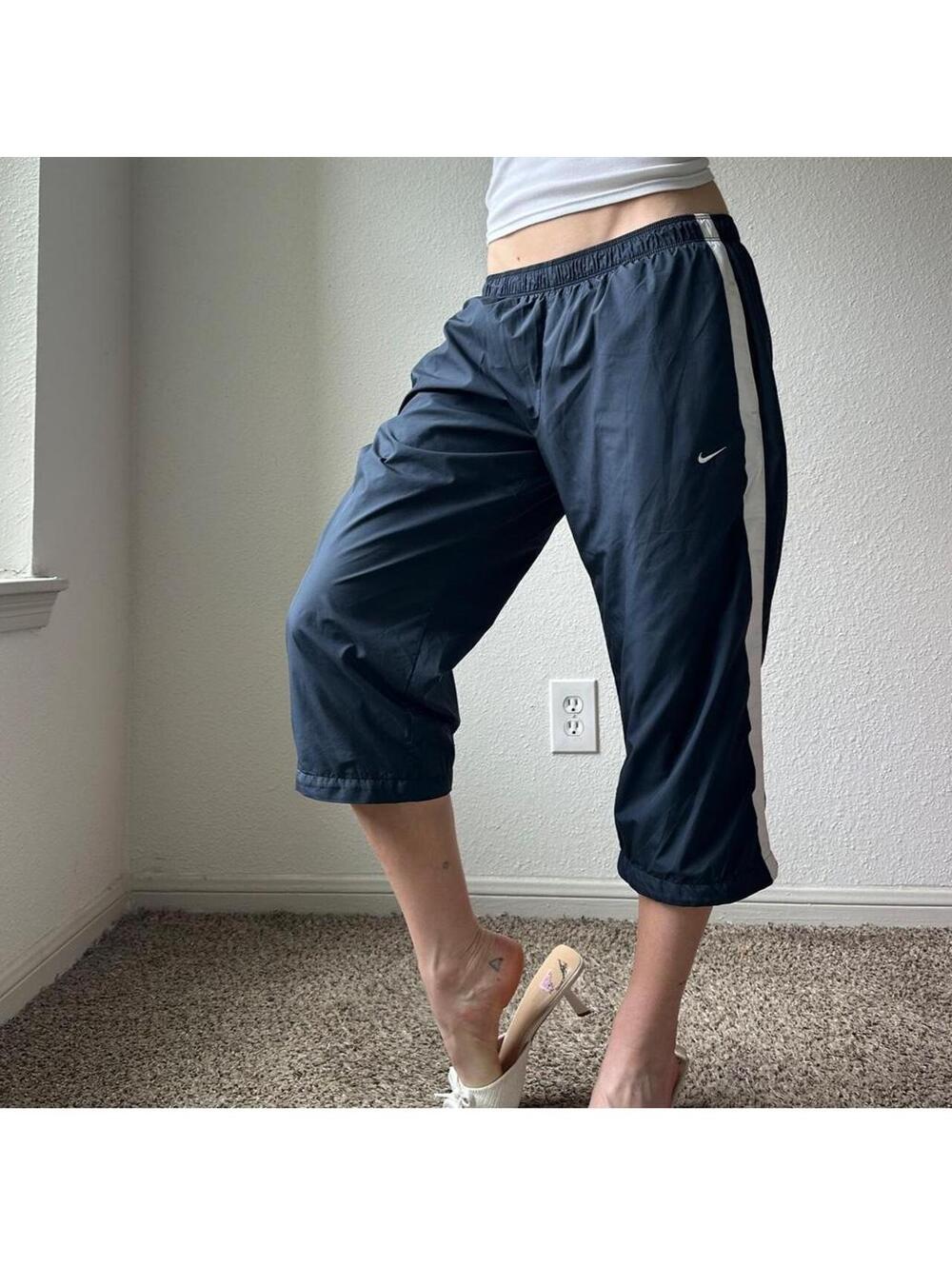 Vintage y2k Nike low rise wide leg navy blue cropped athletic wear track pants